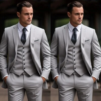 Trajes de hombres de negocios calce ajustado de un solo pecho formal graduación muesca solapa esmoquin graduación Foto 1 de 4