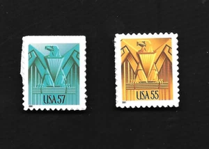 Scott's 3471 & 3471A Art Deco Eagles Complete Set 2 55 & 57 Cent Stamps MNH - Picture 1 of 2