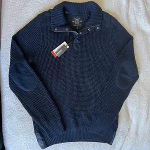 Buffalo David Bitton Men's 1/4 Snap Zip Collared Sweater MEDIUM , NAVY Military - Picture 1 of 7