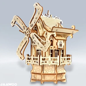 3D Puzzle Wooden Music Box Mechanical Windmill Model Wooden Kit Desktop Ornament - Picture 1 of 10