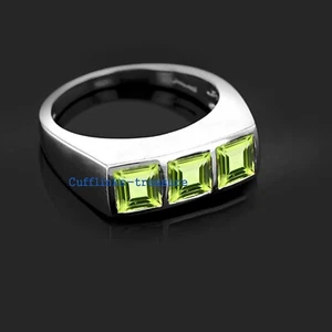 Natural Peridot Gemstones with  925 Sterling Silver Band For Men's #R942 - Picture 1 of 6