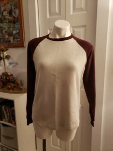 american eagle super soft shirt Sz Small Womens Beige Burgundy Waffle Knit... - Bild 1 von 8