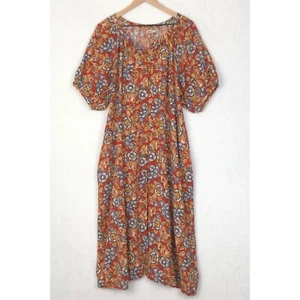 FAHERTY Desert Bloom Carmel Linen Button Down Midi Shirt Dress Sz L Red Prairie - Picture 1 of 13