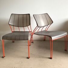 2 Vintage IKEA '90s Monika Mulder Hasslo Orange Wire Frame Chairs
