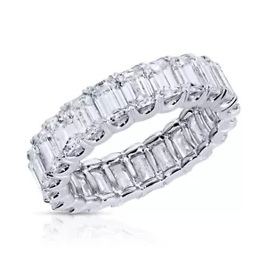 Elegant Natural 6.69 Ct F VVS Emerald Cut Diamond Eternity Band Ring Platinum - Picture 1 of 4