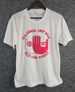 Vintage 80s Screen Stars Single Stitch White T-Shirt CWS Crop Walk Made in USA - Picture 1 of 8