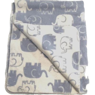 Pottery Barn Kids Blue White Elephant Baby Blanket 30"x36" Reversible - Image 1 of 2