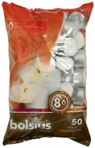 50x Bolsius Scent Free Tealight Candles - Up to 8 Hours Burn Time - White
