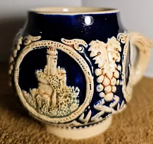 Vintage Marzi Remy Ceramic Castles Cider Mugs Cups Cobalt Blue Germany - Picture 1 of 7