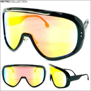 OVERSIZED EXAGGERATED RETRO SHIELD Style SUN GLASSES Huge Big Frame Rainbow Lens - Picture 1 of 7