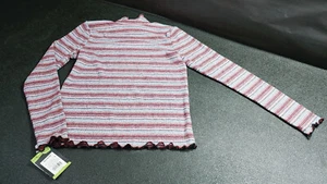 Lettuce Edge Mock Neck Shirt Art Class XL Striped Red Metallic Pullover Ruffle - Picture 1 of 7