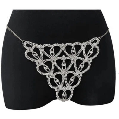 Sexy Tanga Estrás Panty Plata Blanco Cuerpo Cadena Ropa Interior Lencería Foto 1 de 4