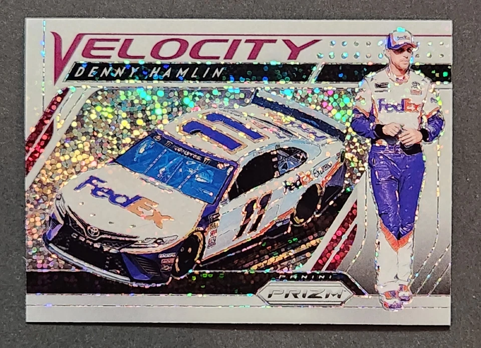 2019 Panini Prizm NASCAR Racing Velocity #72 Denny Hamlin White Sparkle Prizm - Image 1 of 2