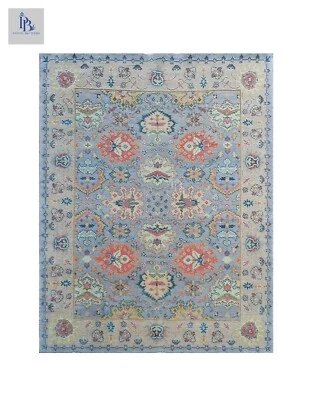 Oushak Lt.Blue/Lt.Grey Exquisite Hand-knotted Pandav rugs for living room - Image 1 of 4