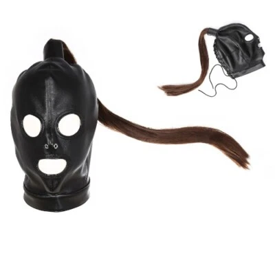 Cosplay Fetish Bondage SexyMask Hood with Ponytail Wig with Hair Pigtail Tube  - Image 1 of 4