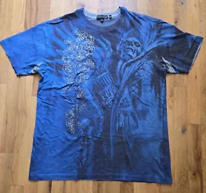 Affliction Black Label Mens T-Shirt 2XL Live Fast Blue Embellished Goth Metal - Picture 1 of 14