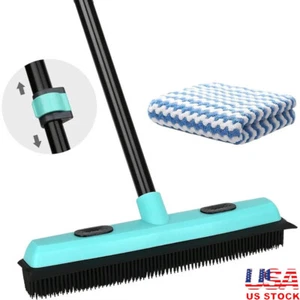 Pet Hair Removal Rubber Broom W/ Telescoping Handle & Built-in Squeegee Tool New - Picture 1 of 7