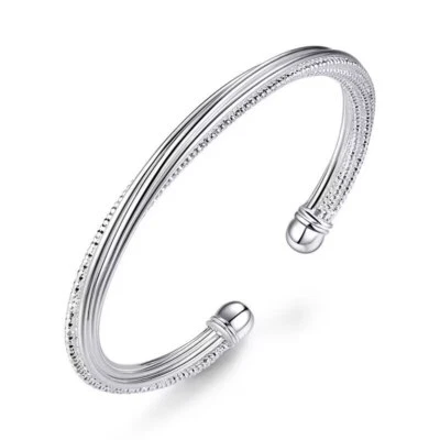 925 Sterling Silver open Bangle Bracelet For Women luxury Wedding Engagement - Image 1 of 4