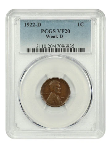 1922-D Weak D 1c PCGS VF20 Cover
