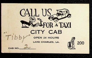 Tarjeta de visita para automóvil de 1920 llámenos para un taxi urbano cabina Lake Charles LA - Imagen 1 de 2
