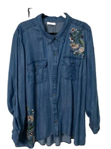 Camisa vaquera Style & Co para mujer talla 3X bordada manga enrollable abotonada - Imagen 1 de 10