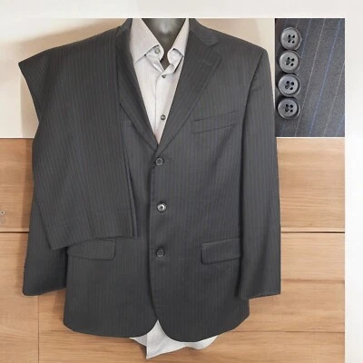 Костюм мужской Stafford из 2 предметов 40S 32X32 черный в тонкую полоску шерсть на 3 пуговицах - Изображение 1 из 4
