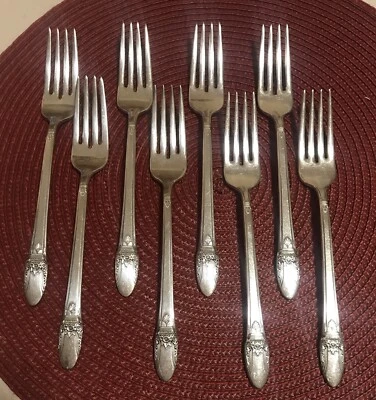 ROGERS 1847 FIRST LOVE 8 TENEDORES DE CENA CUBIERTOS PLATEADOS Foto 1 de 4