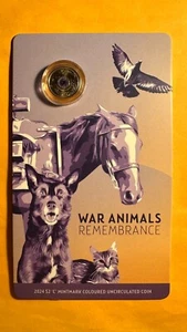Australia 2024 War Animals Purple Poppy $2 C Mintmark Coloured UNC Coin In Card - Picture 1 of 2