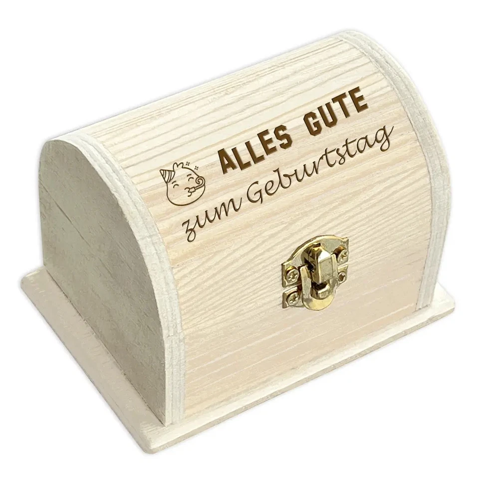 Mini Holztruhen, Geldgeschenk, Schatztruhe, personalisiert, Scharnier + Schloss - Bild 1 von 1