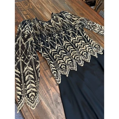 Cachet Evening Dress Gold Embroidered Black Gown Party Cocktail Size 13/14 - Image 1 of 4