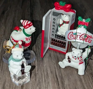Vintage 90s COCA COLA Polar Bear Collection Christmas Ornament Set Of 4 Coke - Picture 1 of 24