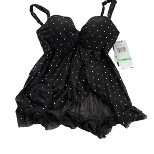Tankini de natación Coco Reef para mujer negro con aros a lunares 34D correas extraíbles - Imagen 1 de 10