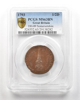 1793 Great Britain 1/2 Penny DH-89 Somersetshire MS63 BN PCGS *4820 - Image 1 of 3