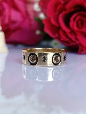 Vintage Australian 9ct gold MY VALENTINE etched pattern wide band ring size 7.5  - Image 1 of 4