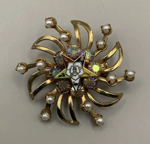 Broche Prendedor Vintage Orden de la Estrella de Pascua Fraternidad Masónica Tono Dorado 1 7/16" - Imagen 1 de 3