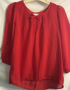NWT Girl’s Dressy Top CRB Size XL 16 Sheer Lined Red Long Sleeve Ruffle - Picture 1 of 21