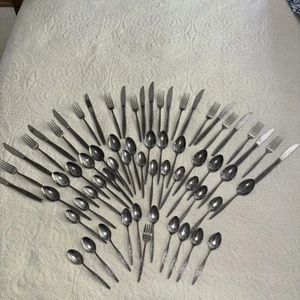 Mid Century Interpur Stainless Steel Flatware Rose Japan 68 Pieces - Picture 1 of 11