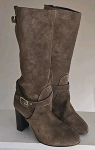 Coach Robynn halbhohe braune Damenstiefel aus Veloursleder mit Absatz Größe 7,5 B Italien - Bild 1 von 17