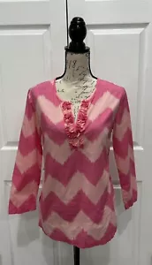 J. MCLAUGHLIN Key West Pink Ruffle Neckline 100% Cotton L/S Tunic Top Size XS - Picture 1 of 6
