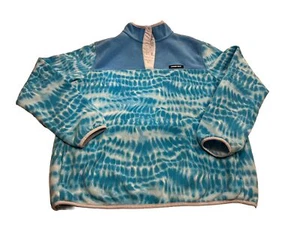 Lands' End Heritage Fleece Sweatshirt Pullover 1/4 Snap Blue Tie Dye Women SZ L - Picture 1 of 5