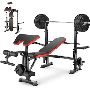 600lbs 6-in-1 Weight Bench Set with Bar Rack Adjustable Incline Bench Press NEW# - Picture 1 of 12