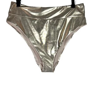 Pantalones de bikini descarados de corte alto cintura alta Aerie nuevos sin etiquetas en dorado metálico talla XL - Imagen 1 de 6