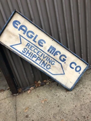 c1930 vintage tin sign w wood frame Eagle Mfg Co. 63/24” Southern Maine origin  - Image 1 of 4