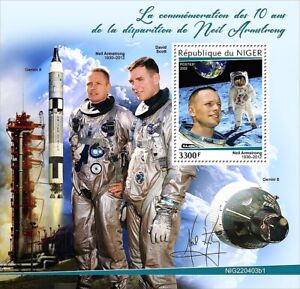 NASA Astronaut NEIL ARMSTRONG/1st Man on Moon Space 1v-Arkusz znaczków (2022 Niger)