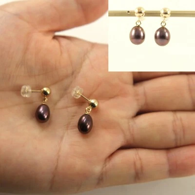 14K Yellow Gold Raindrop Black Pearl Dangle Stud Earrings - Image 1 of 4