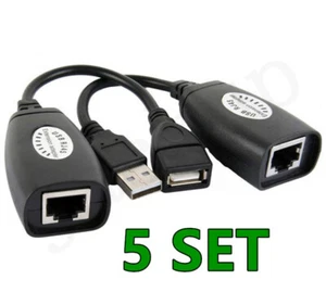 5X USB Exten Ethernet RJ45 Cat5e/6 Cable LAN Adapter Extender Over Repeater Set - Picture 1 of 3