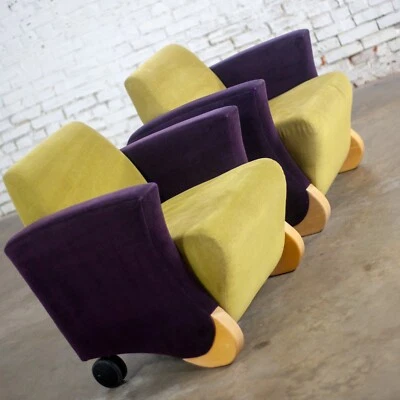 Postmodern Pair of Martin/Brattrud Think Fast Lounge Club Chairs Purple & Green - Image 1 of 4