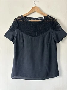 Mint Velvet Black Silk Blouse Sheer Star Yoke Detail Size UK 8 - Picture 1 of 8