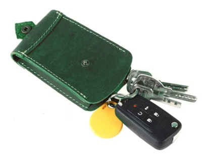 men women key box case Rings holder pocket real cow Leather pouch bag green H350 - Image 1 of 4