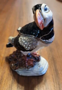 Beautiful Small Enameled Jewel Puffin Bird Hinged Trinket Box Rhinestones "D" - Picture 1 of 8